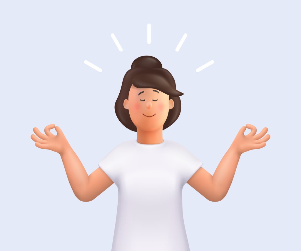 Young Woman Jane Meditating Meditation Practice Concept Of Zen, Harmony, Yoga, Meditation, Relax, Recreation, Healthy Lifestyle 3d Vector People Character Illustration 
