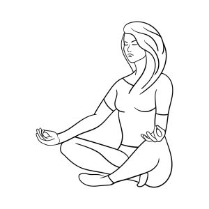 The Girl Is Sitting In The Lotus Position, Coloring Page
