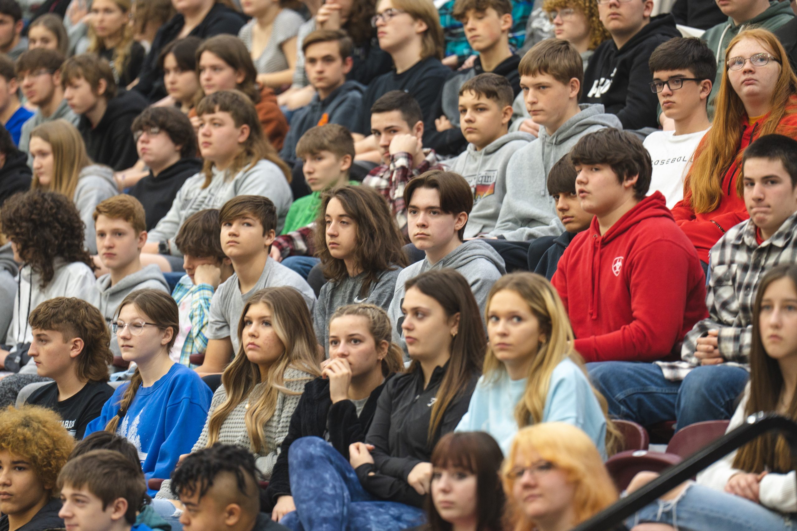 Marion County Students watch One Pill Can Kill at Fairmont State University.