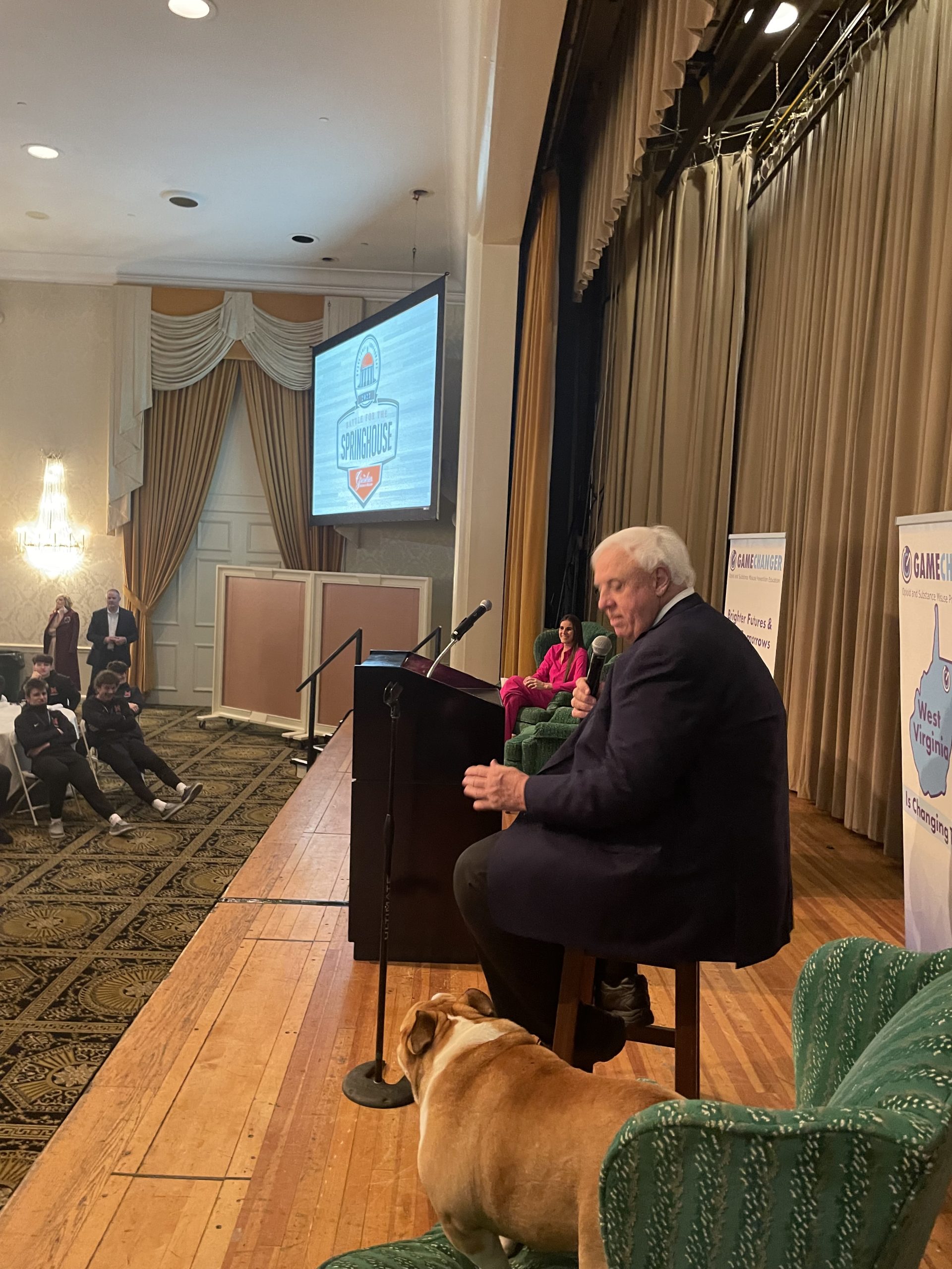 Governor Jim Justice and Baby Dog speak at Event